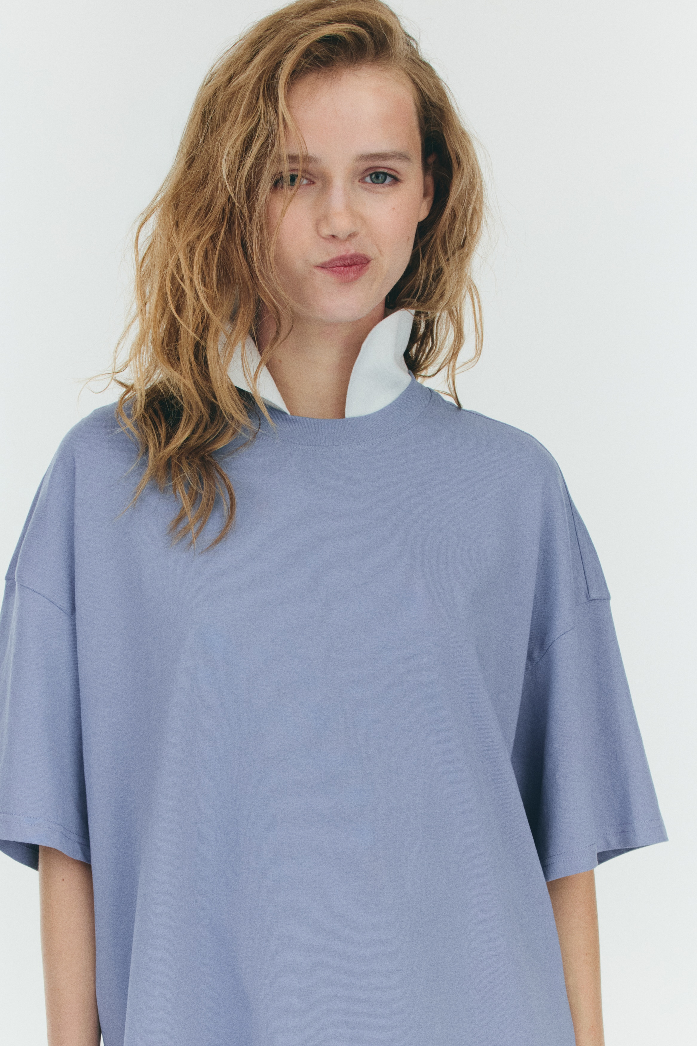 Ladies - Light Dusty Blue Oversized T-shirt Dress - Size: L - H&M
