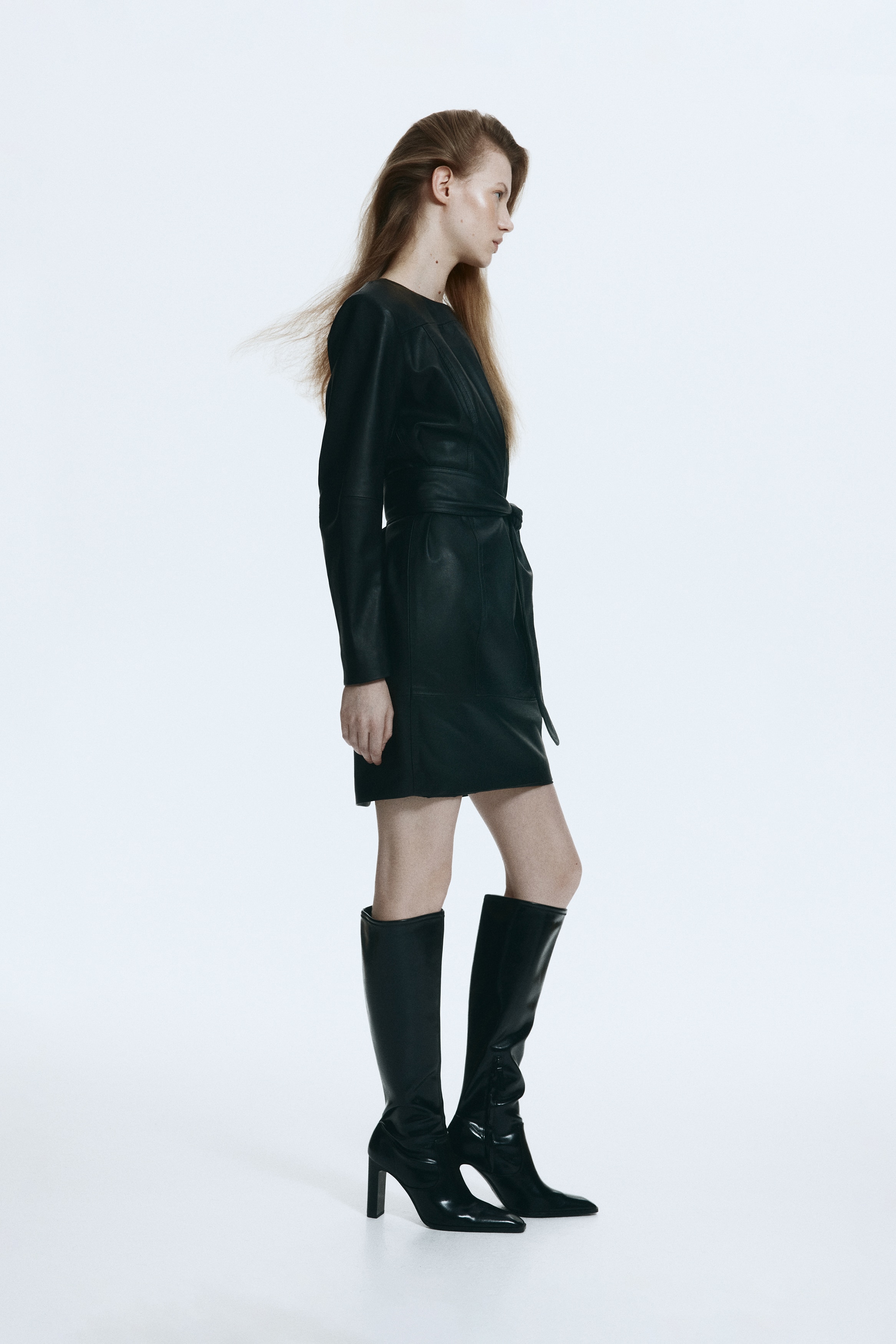 Coated tie-belt dress