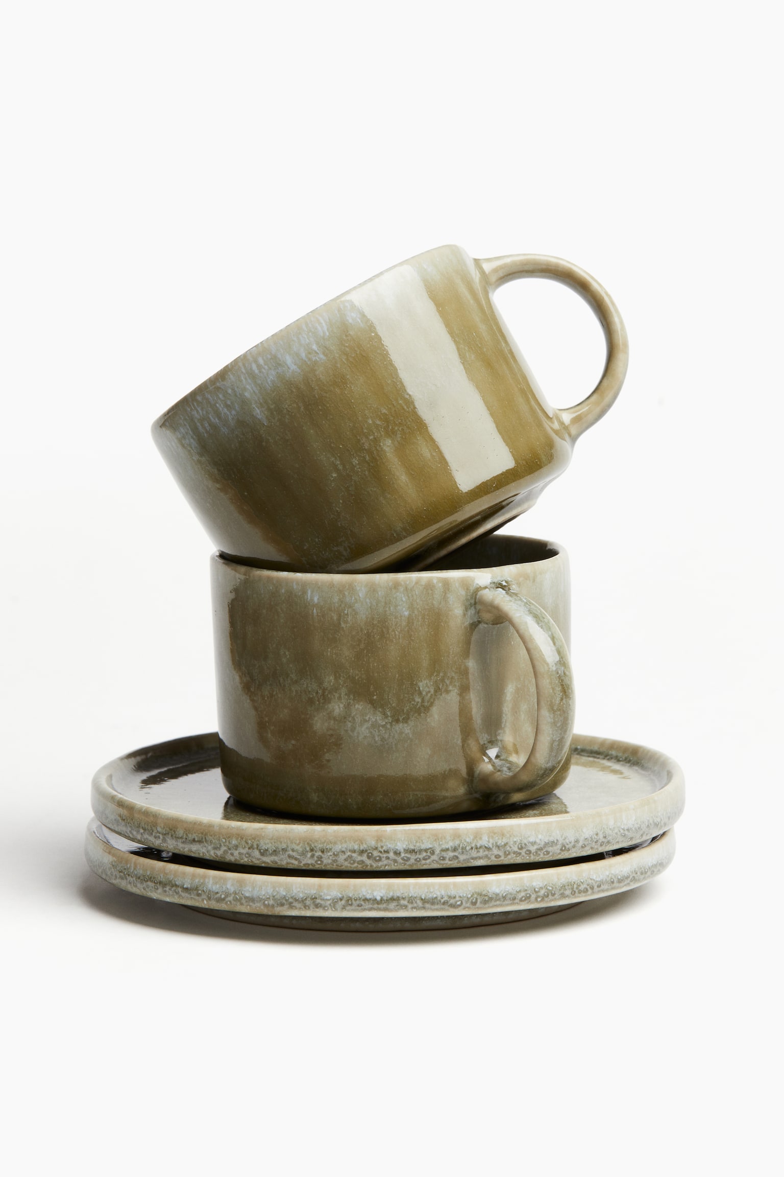 Reactive-glaze mug and saucer - Green - 3