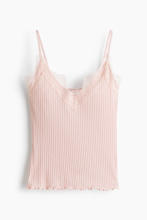 Женские топы H&M Lace-Trimmed Pointelle-Knit Top