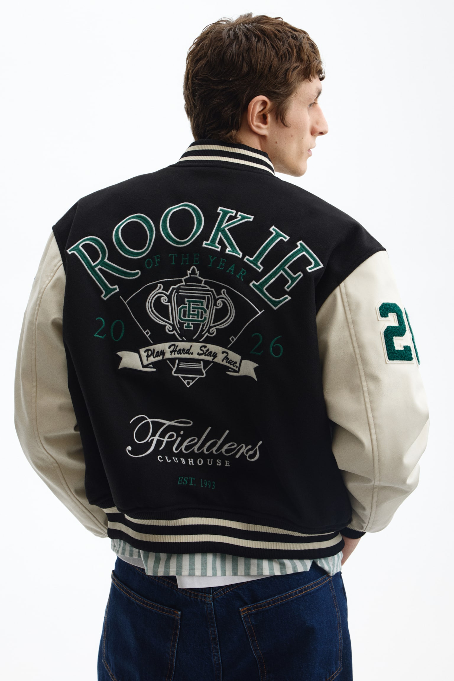 Motif-detail baseball jacket - Black/Fielders Clubhouse - 3