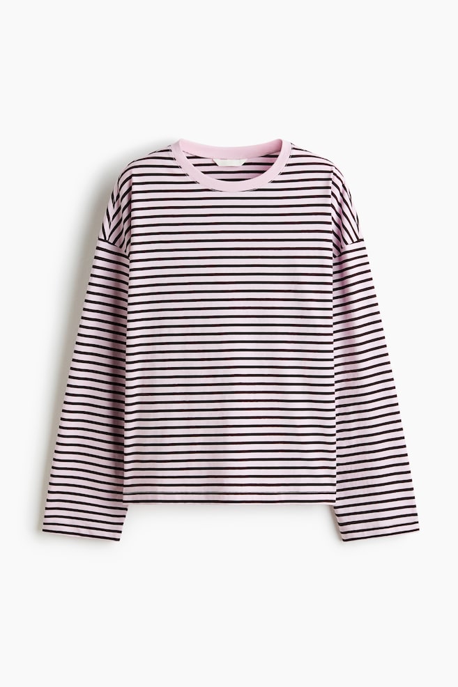Camiseta de manga larga en algodón - Rosa claro/Rayas/Verde/Rayas/Negro/Rayas blancas - 1