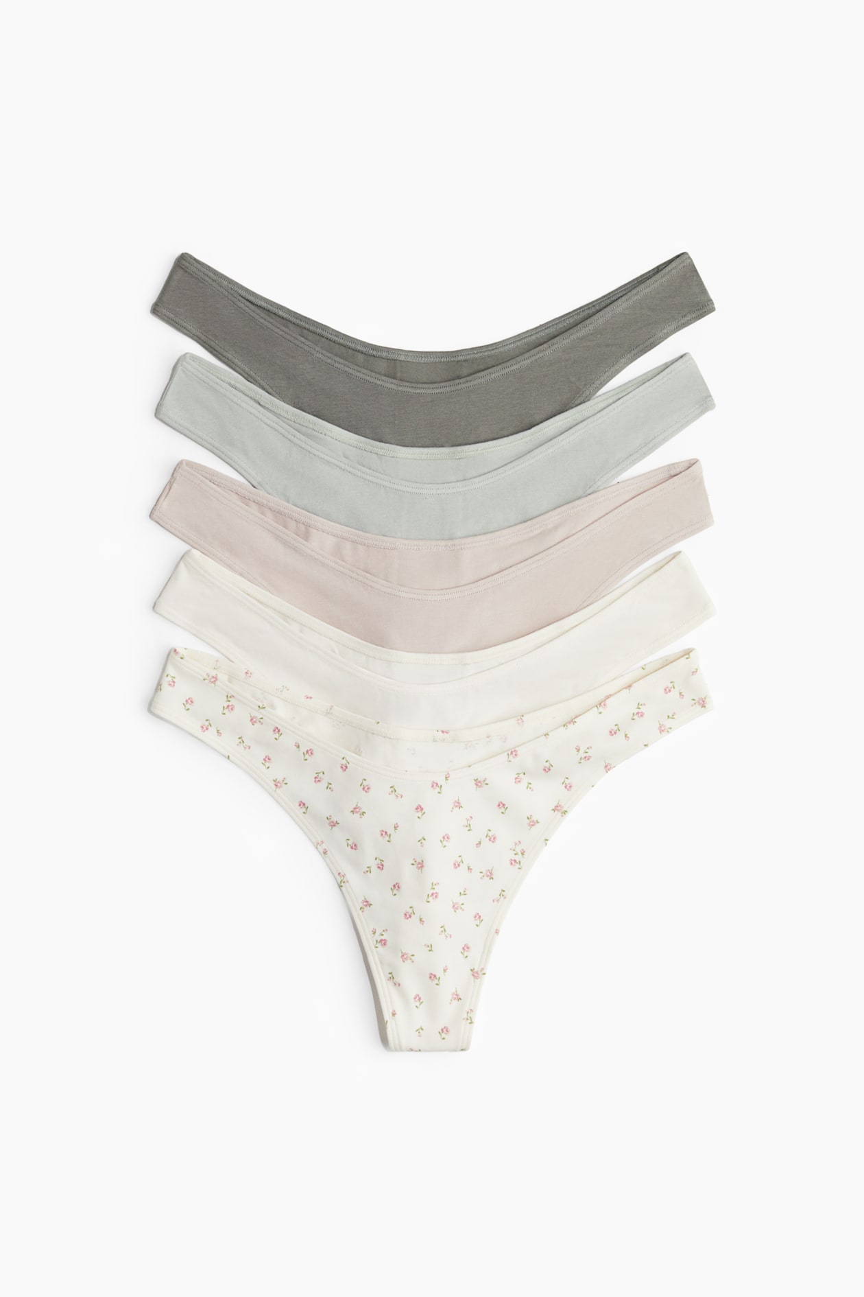 5-pack cotton thong briefs - White/Pink floral - Ladies | H&M GB