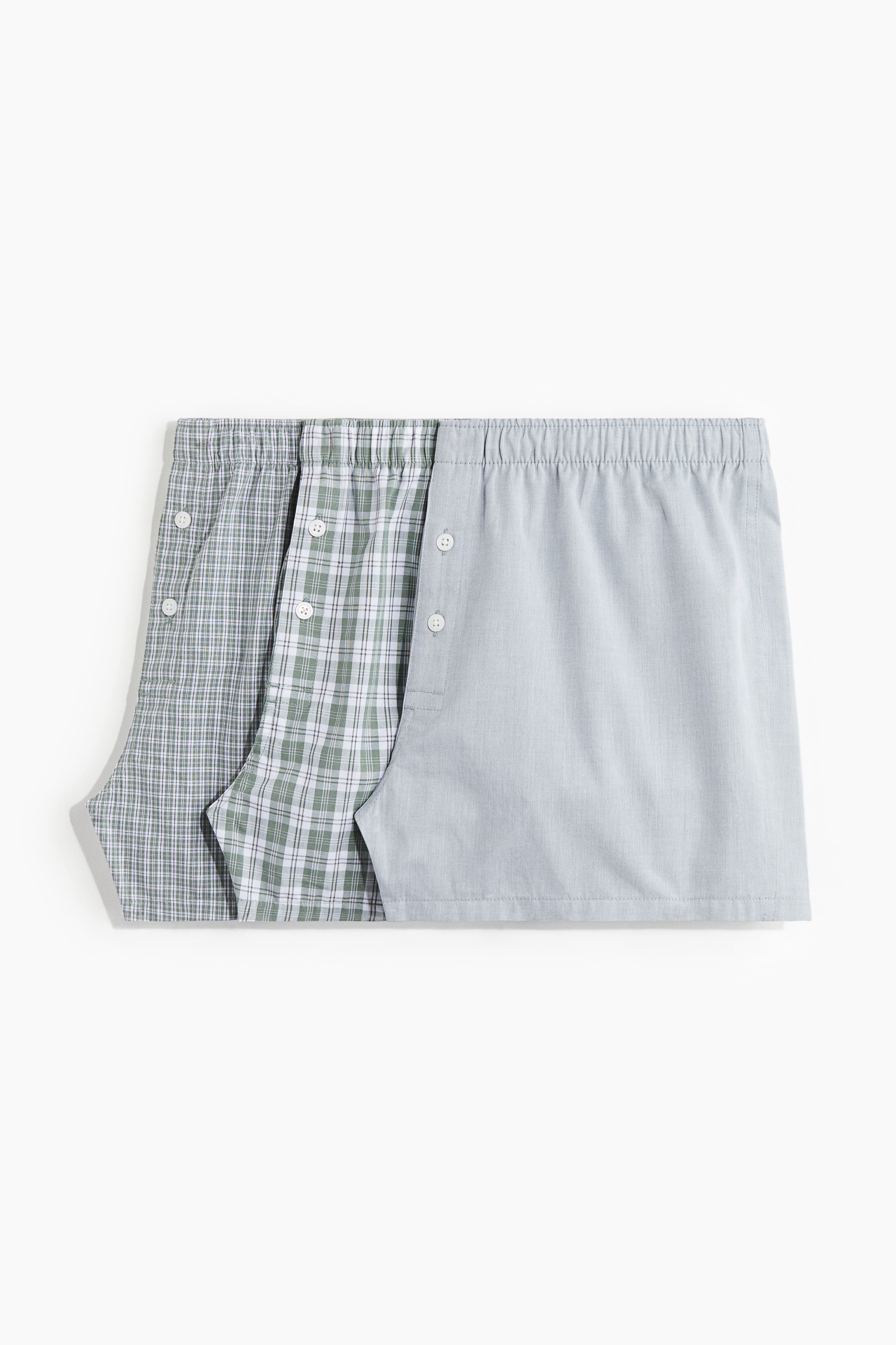 3-pack Bóxers shorts en tela tejida de algodón - Verde/Cuadros/Azul claro/Azul marino/Beige/Franjas/Azul claro/Cuadros
