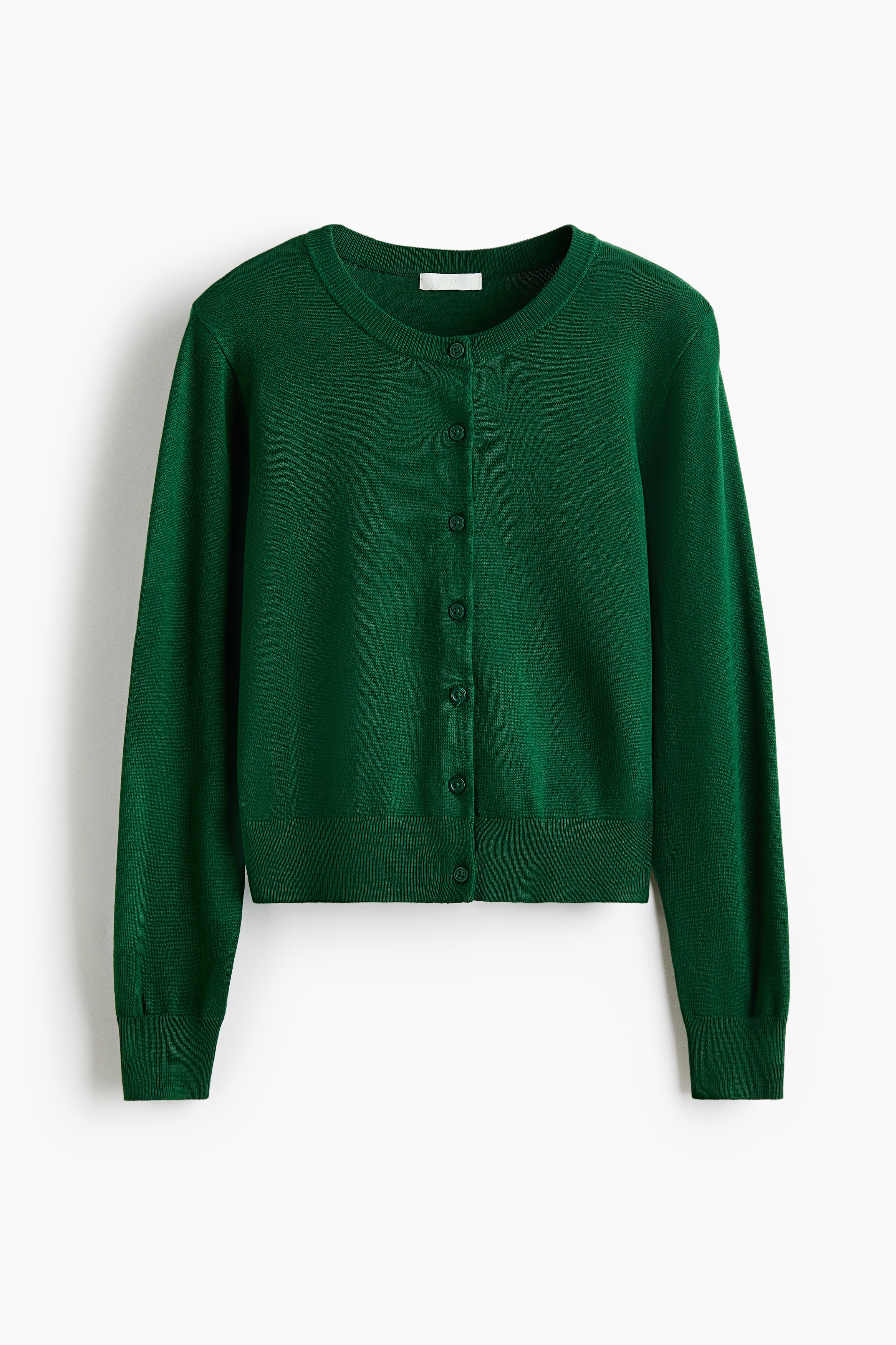 Fine-knit cardigan - Dark green/Dark beige