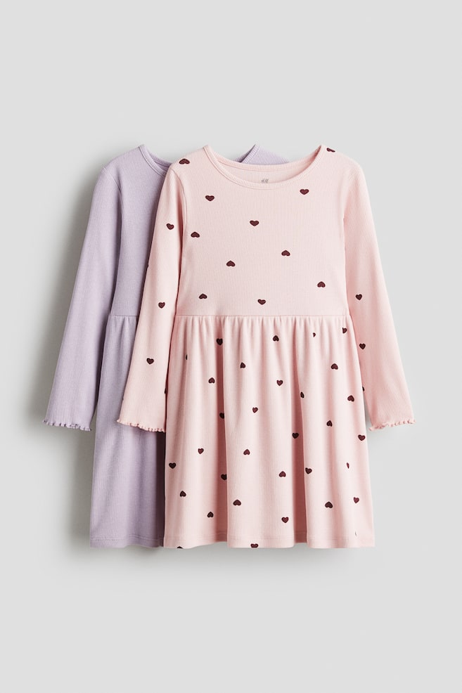 2-Pack Ribbed Cotton Dresses - Light pink/light purple/Red/striped - 1