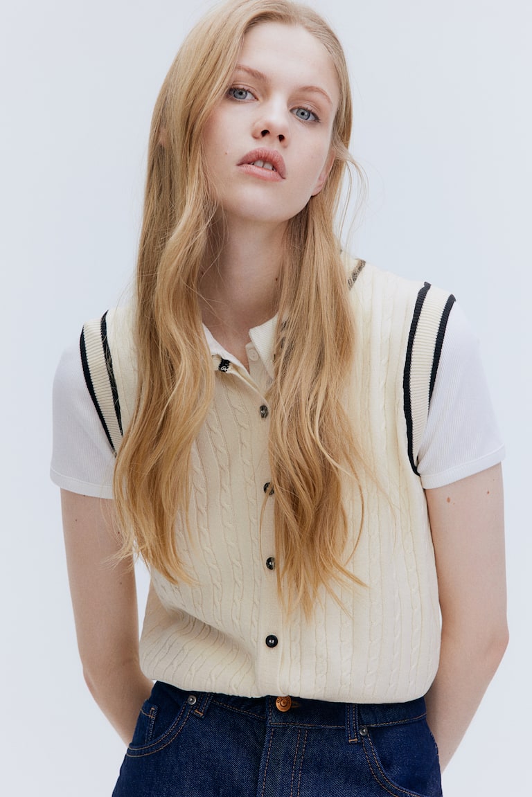 Gilet Donna Senza Manchie Con Bottoni - Cardigan Casual In Maglia Trecciata - Foto 10