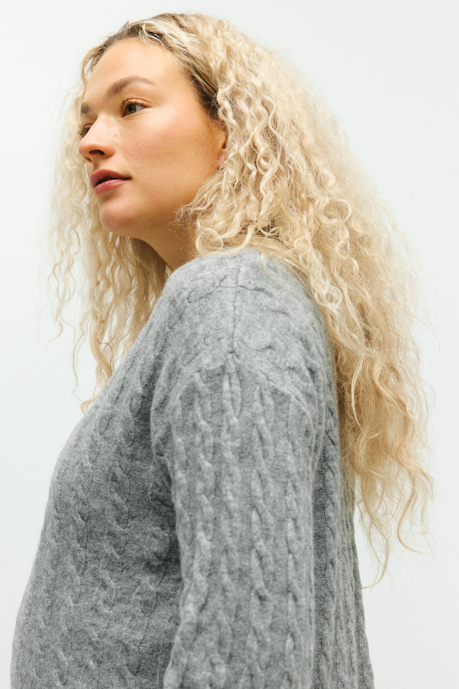 MAMA סוודר צמות - אפור מלאנז'/קרם - 4