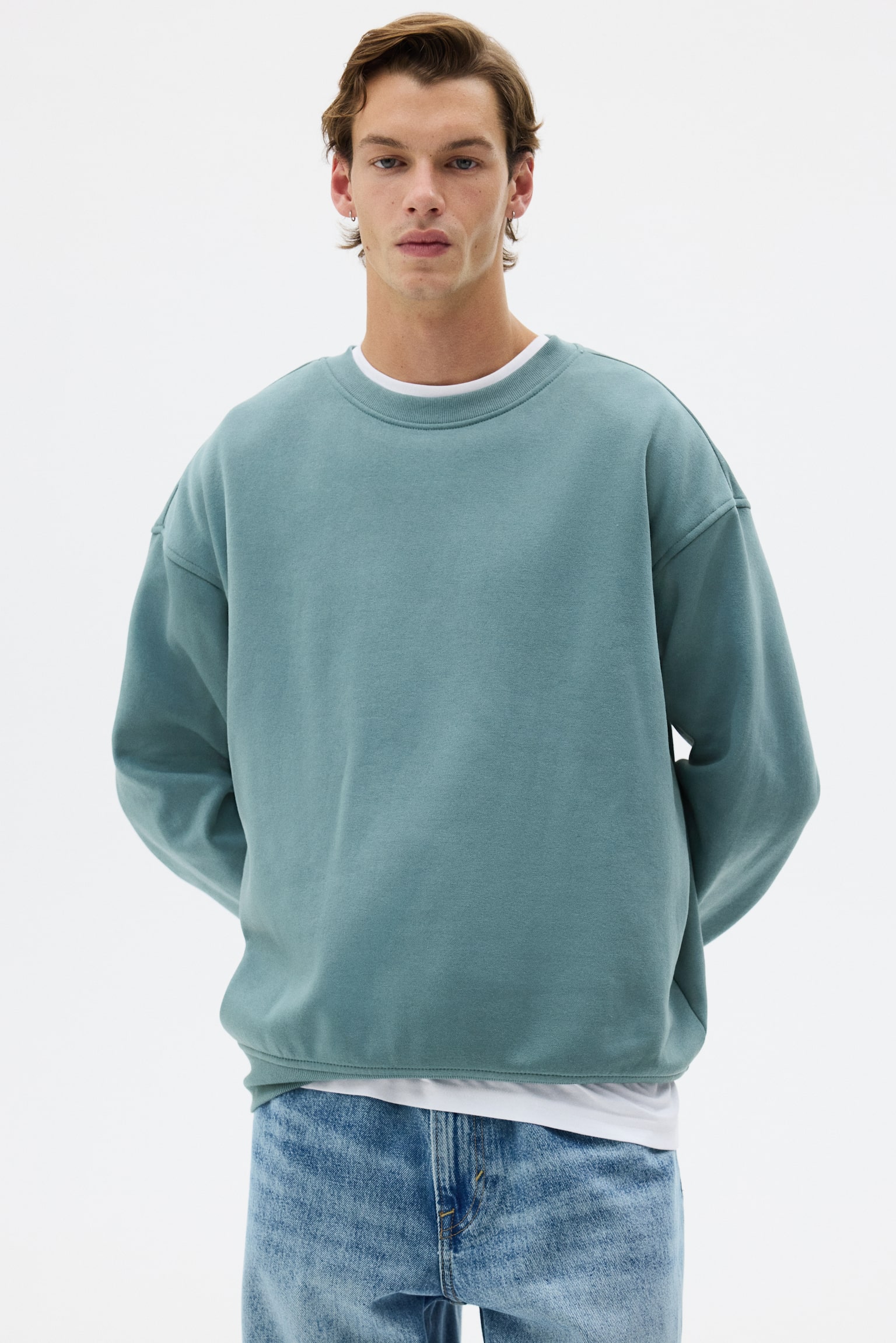 ルーズフィット スウェットシャツ - ティール/ブラック/ダークグレー/ホワイト/グレーメランジ/ダークブルー/ピンク/プラム/ライトブルー/グリーン/グリーン/レッド/ブラウン - 6