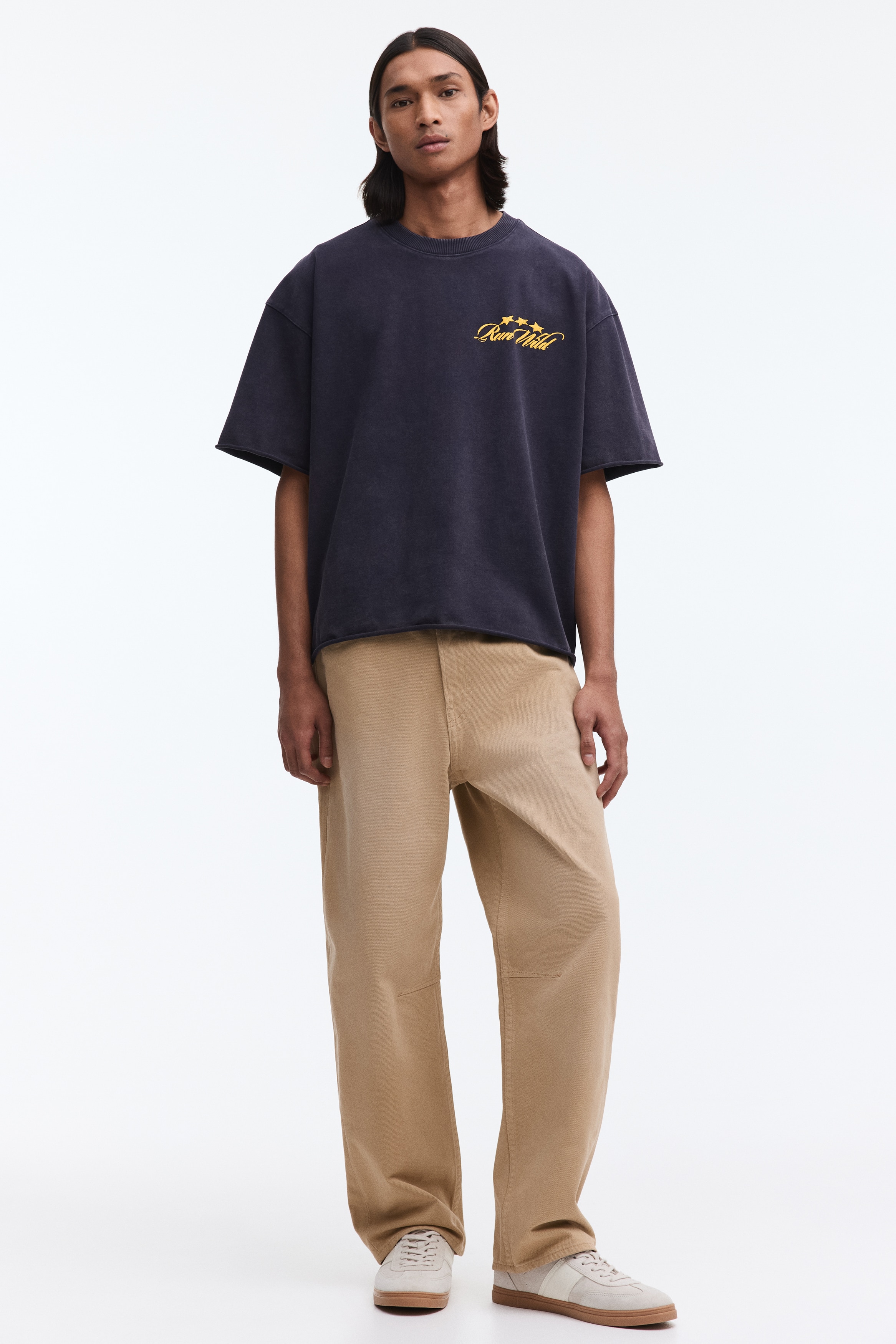 オーバーサイズフィット ボクシースタイルTシャツ - ダークブルー／Run