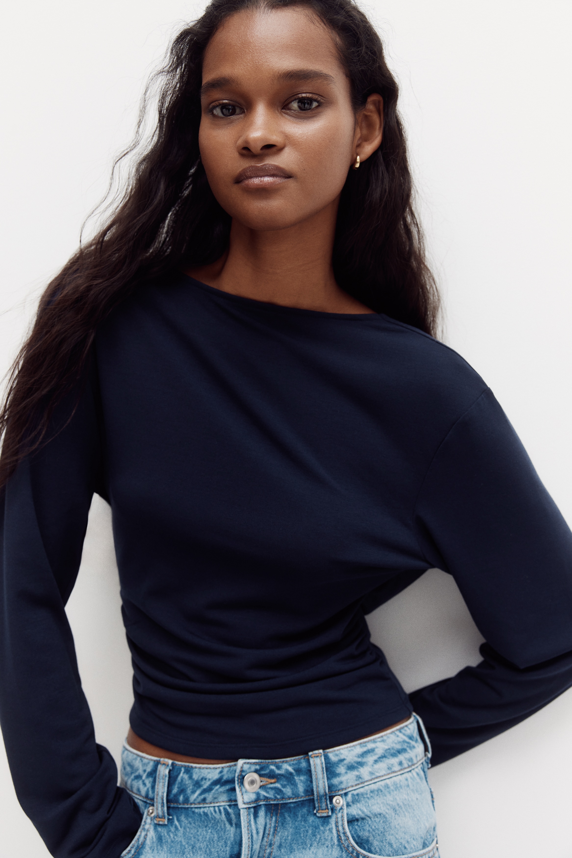 Cowl-back jersey top