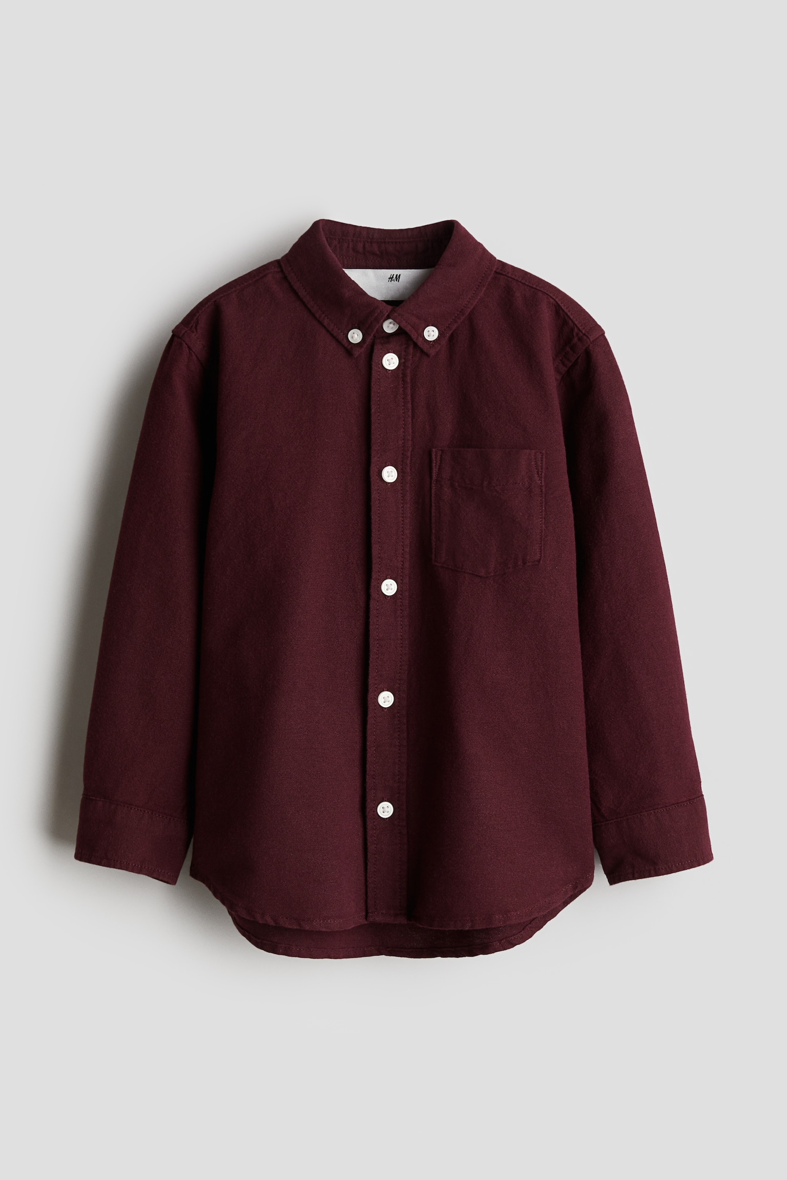 Button-down cotton shirt - Dark red/Light beige/White - 1