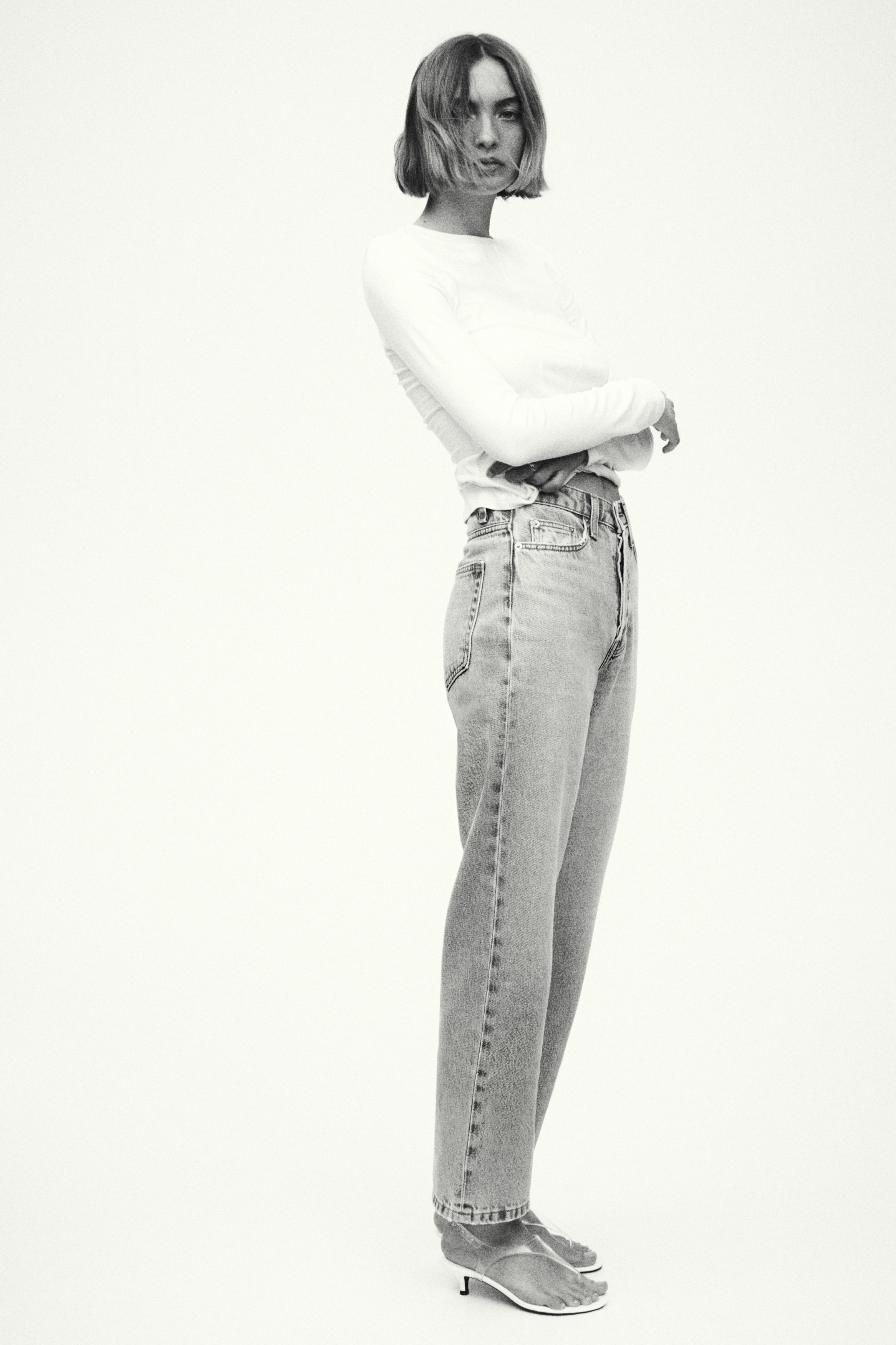 Straight High Waist Ankle Jeans - Helles Denimblau/Denimblau/Weiß/Beige/Denimblau/Ausgewaschenes Schwarz