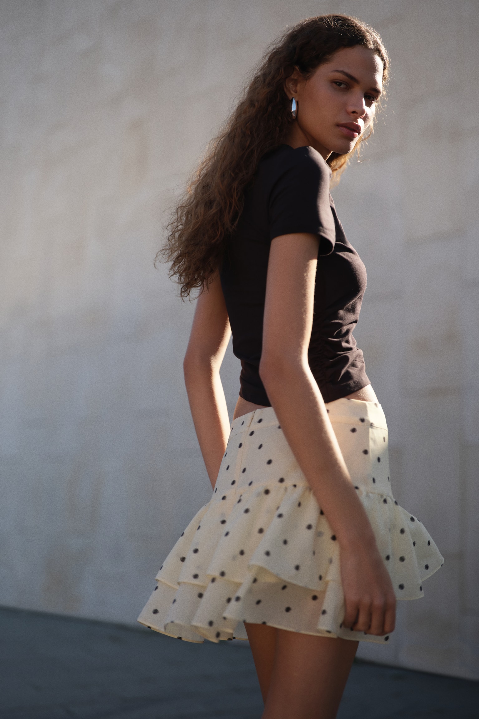 Tiered skirt - Light yellow/Spotted - 4