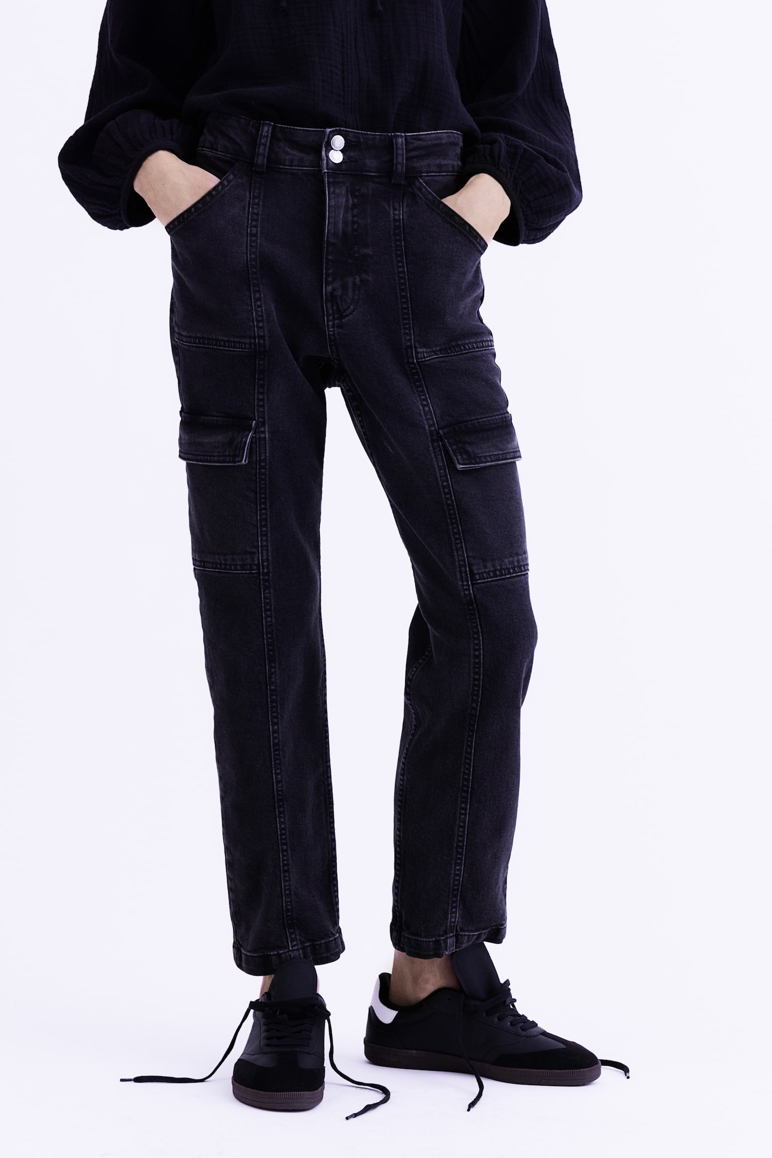 Denim cargo trousers - Black/Washed out - 6