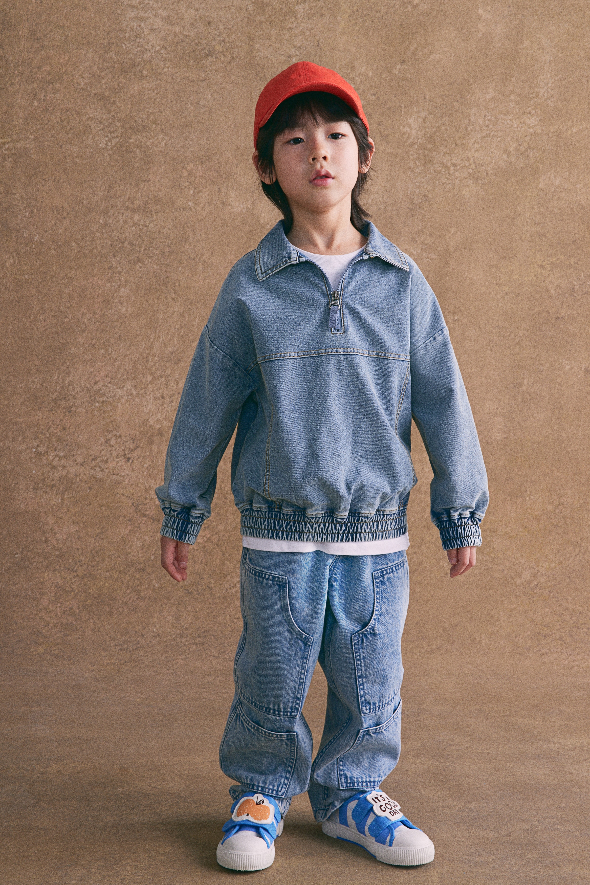 H BEAUTY&YOUTH コットン麻デニム　ハーフジッププルオーバーSサイズ H BEAUTY&YOUTH コットン麻デニム ハーフジッププルオーバーSサイズ