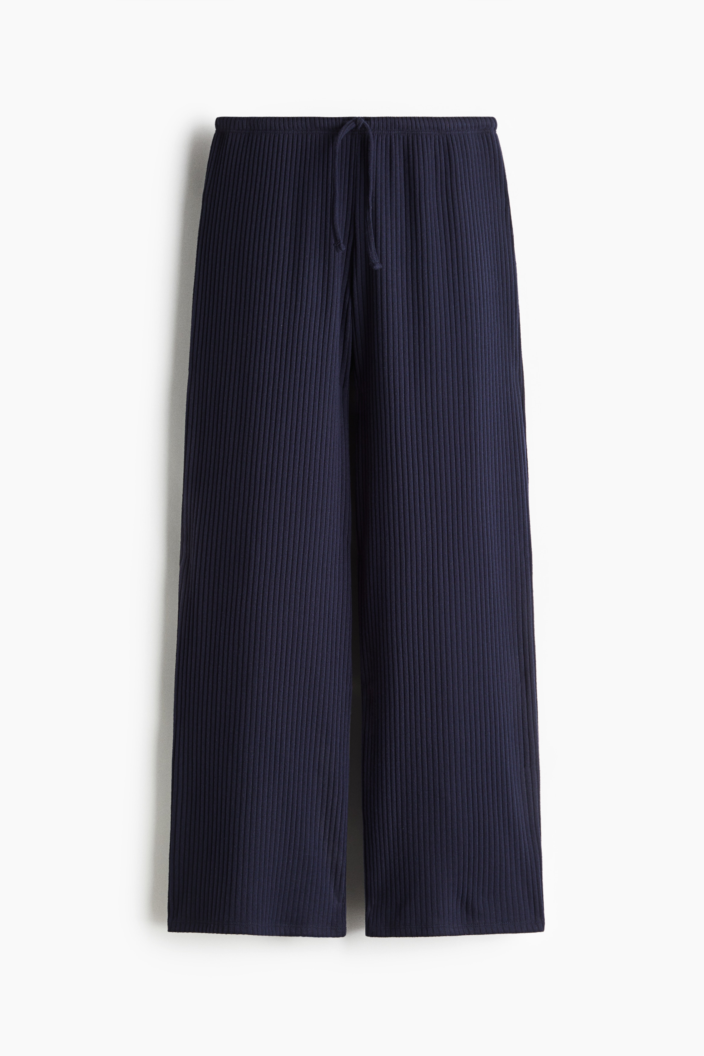 Women's Navy blue Wide-Leg Rib-Knit Pants | H&M CA