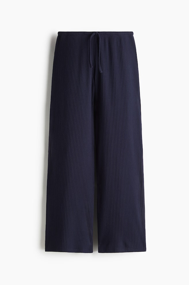 Wijde ribgebreide broek - Marineblauw/Beige/Bruin/Lichtbeige/gestreept - 1