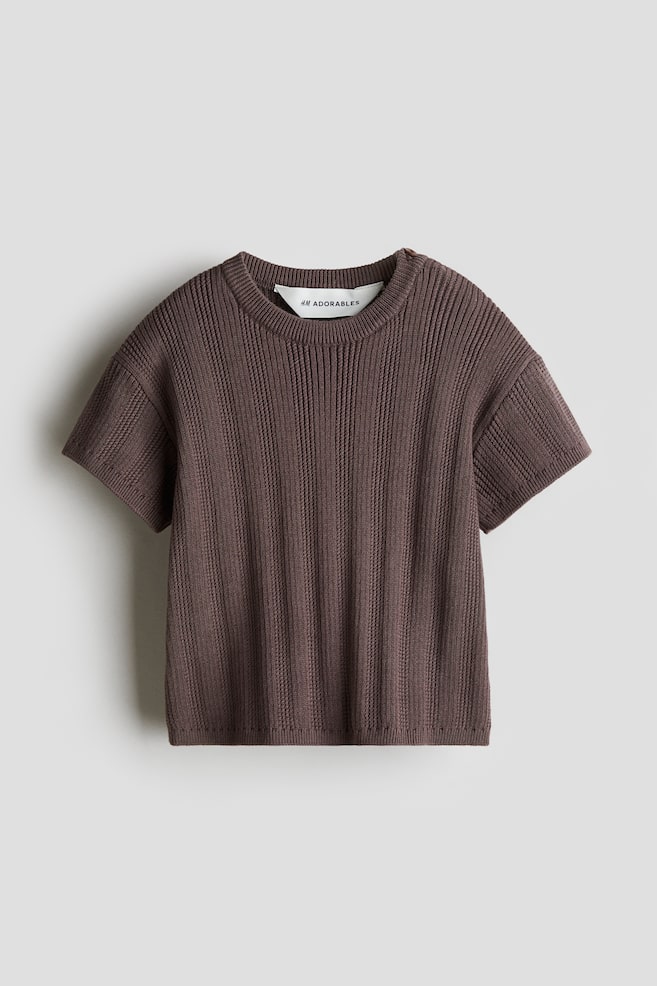 Ribgebreid T-shirt - Bruin - 1