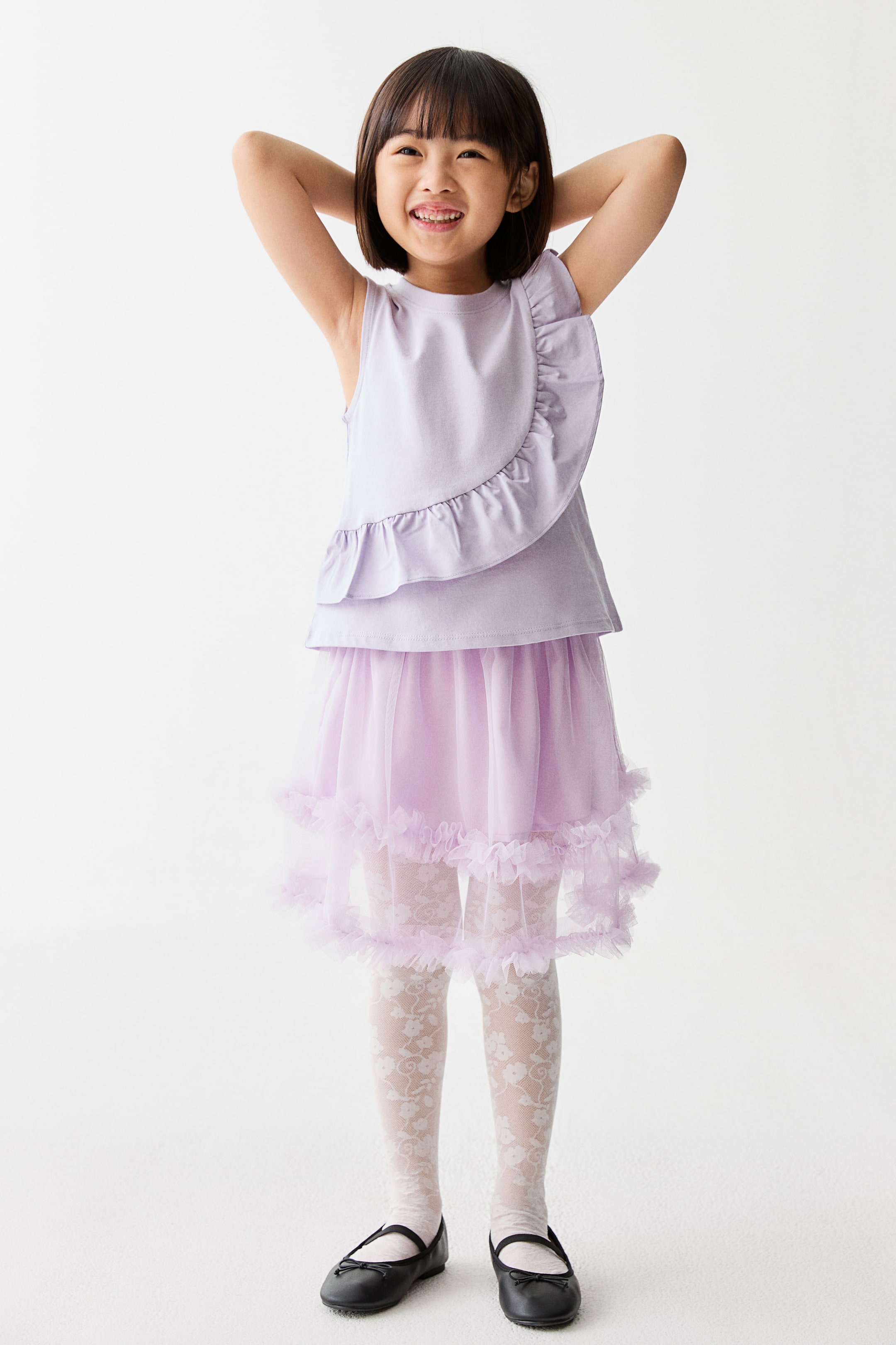 View larger image: Frill-trimmed cotton top - Light purple - Kids | H&M SG 2