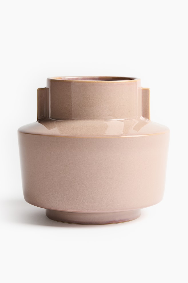 Large Reactive-Glaze Stoneware Vase - Light pink/Khaki beige - 1