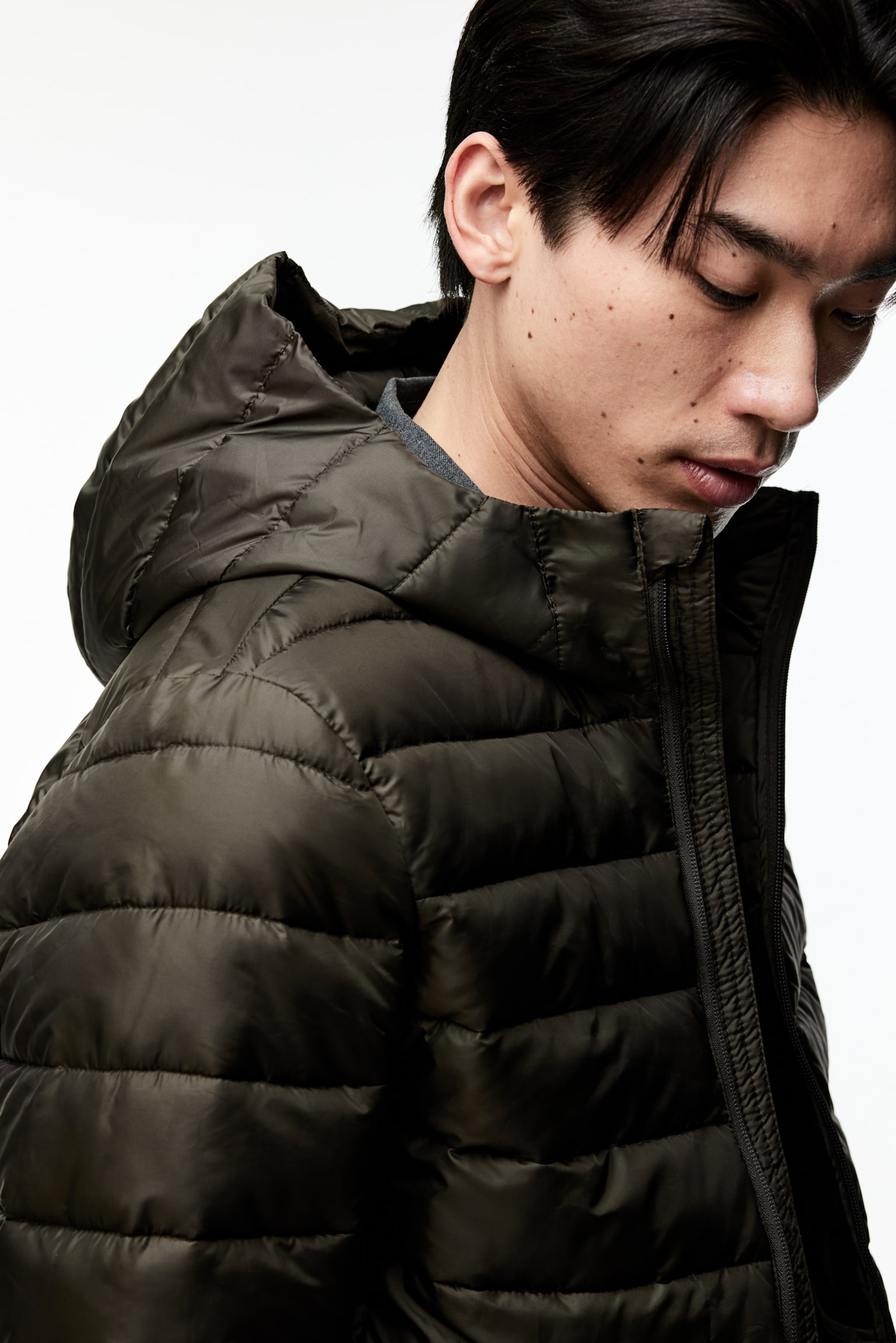 Slim Fit Lightweight puffer jacket - Khaki green/Black/Navy blue - 4