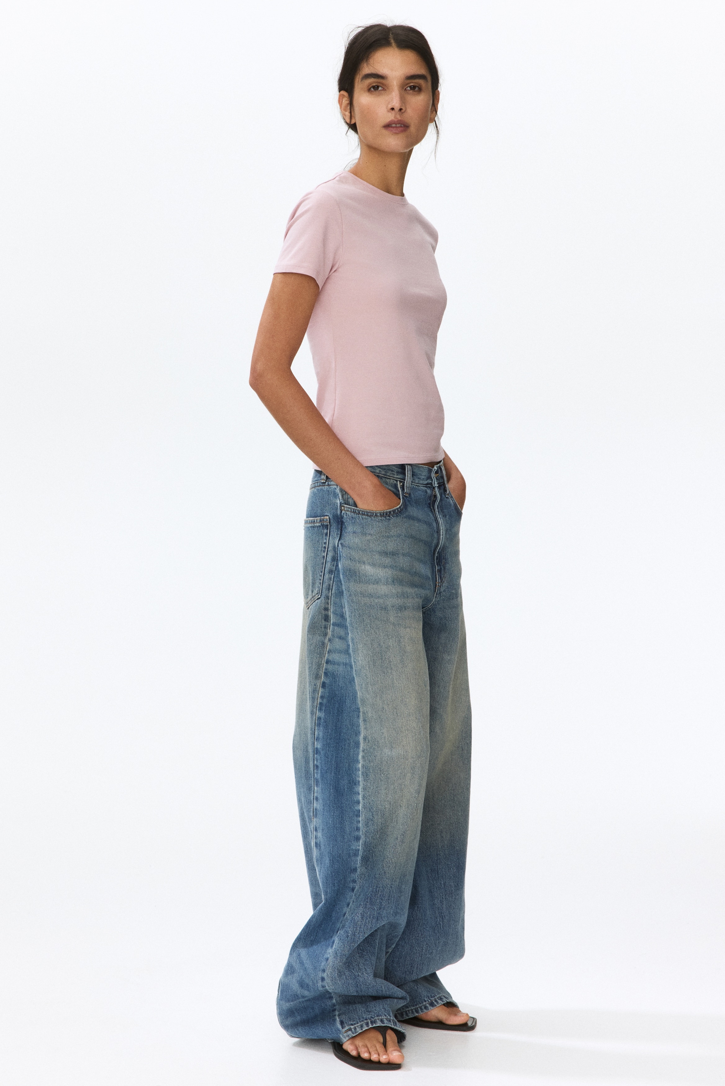 Áo thun ôm cotton pha - Màu hồng khói nhạt/Màu trắng/Màu đen/Màu nâu đậm