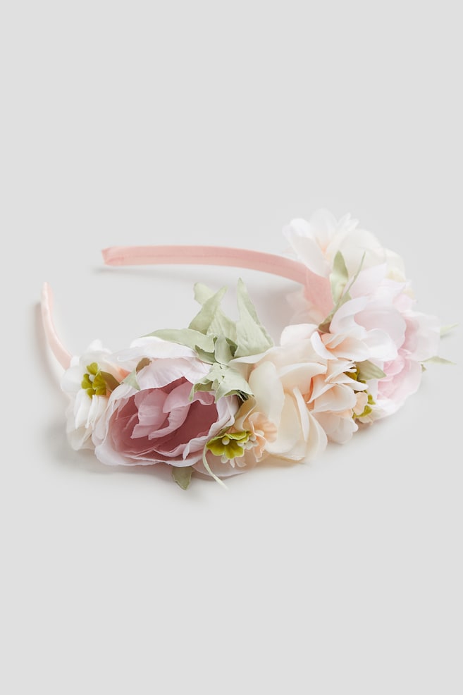 Cerchietto in satin con fiori - Rosa chiaro/fiori - 1