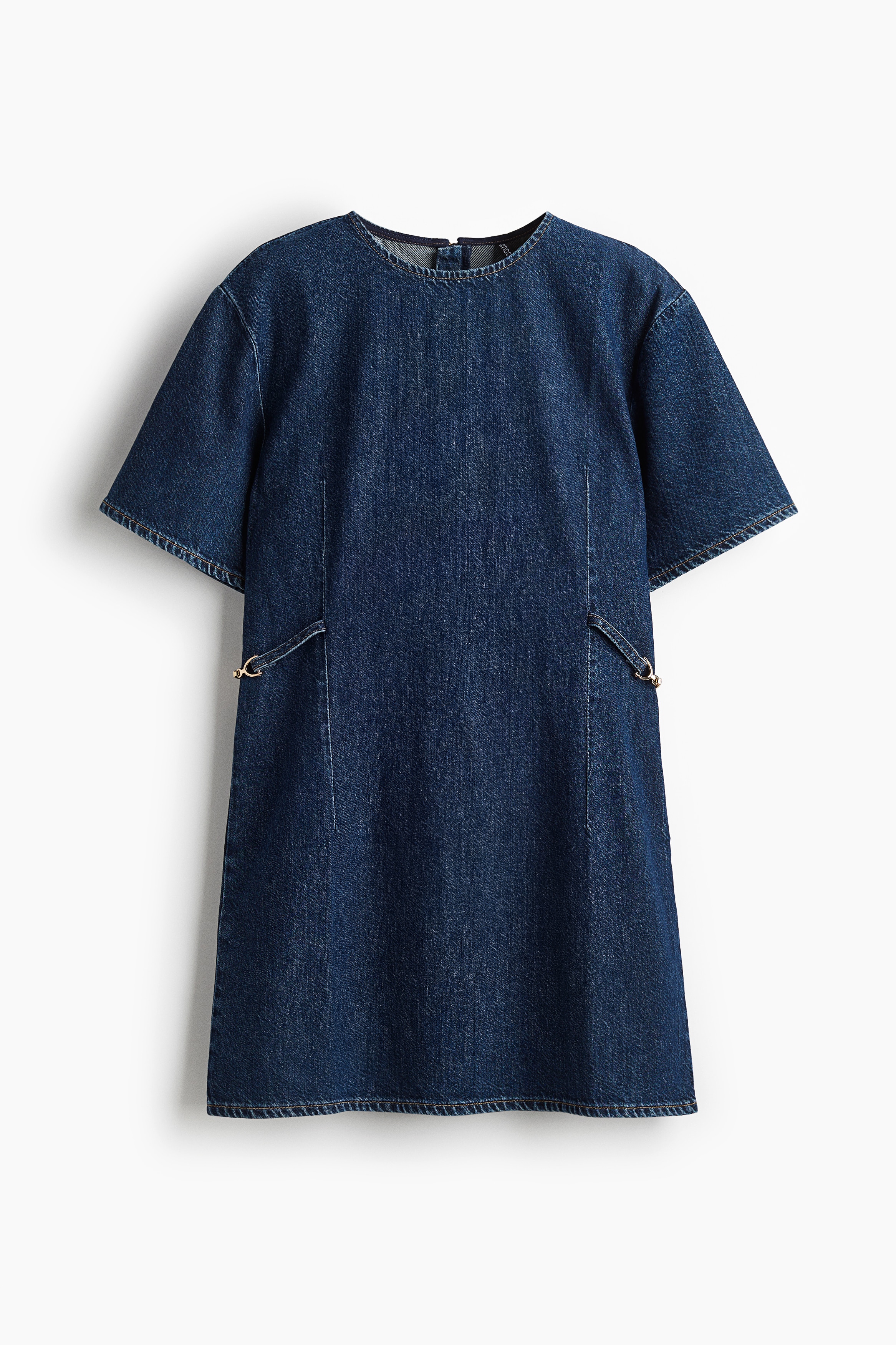 Buckle-detail denim dress - Dark denim blue/White
