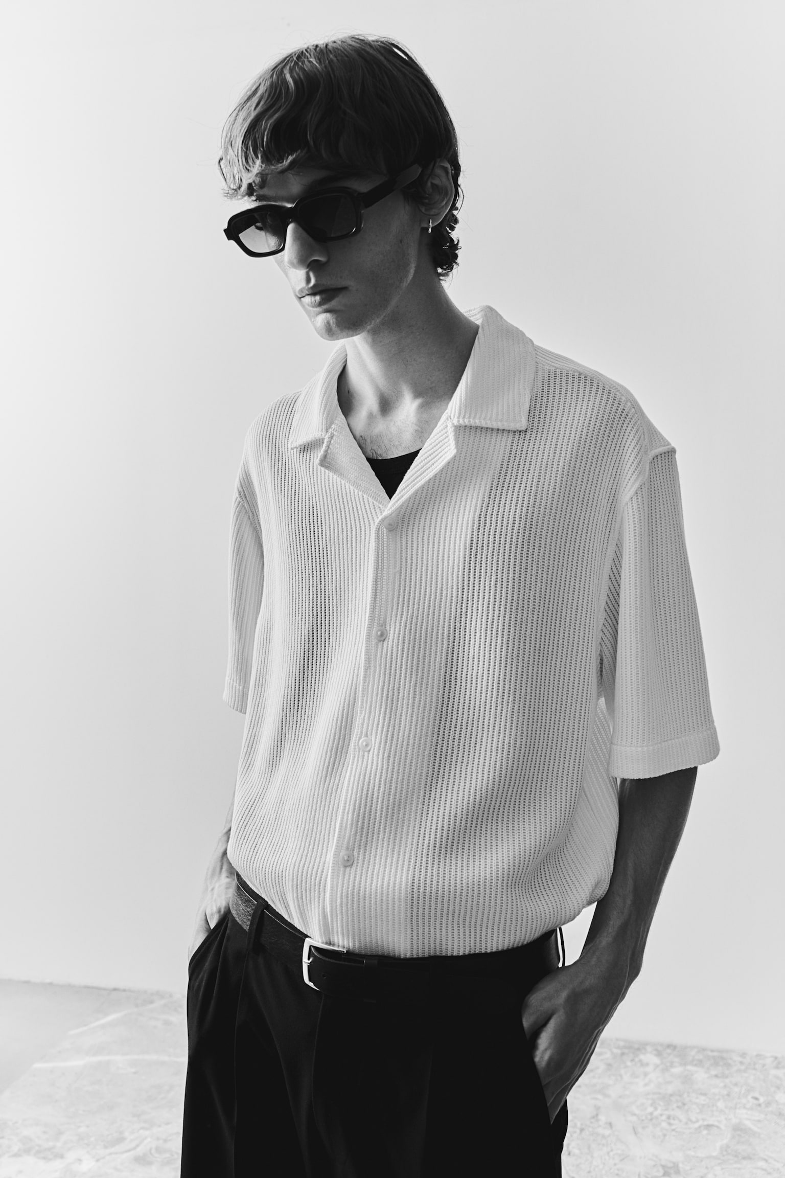 Loose Fit Ribbed resort shirt - White/Black/Mole - 1