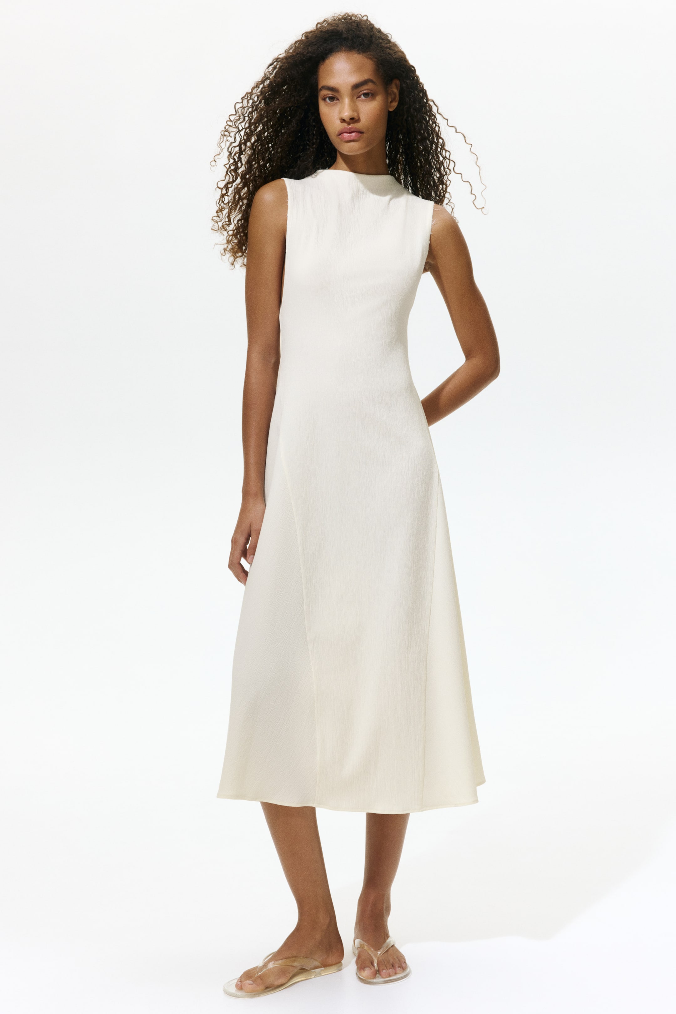 Crinkled Boat-Neck Dress