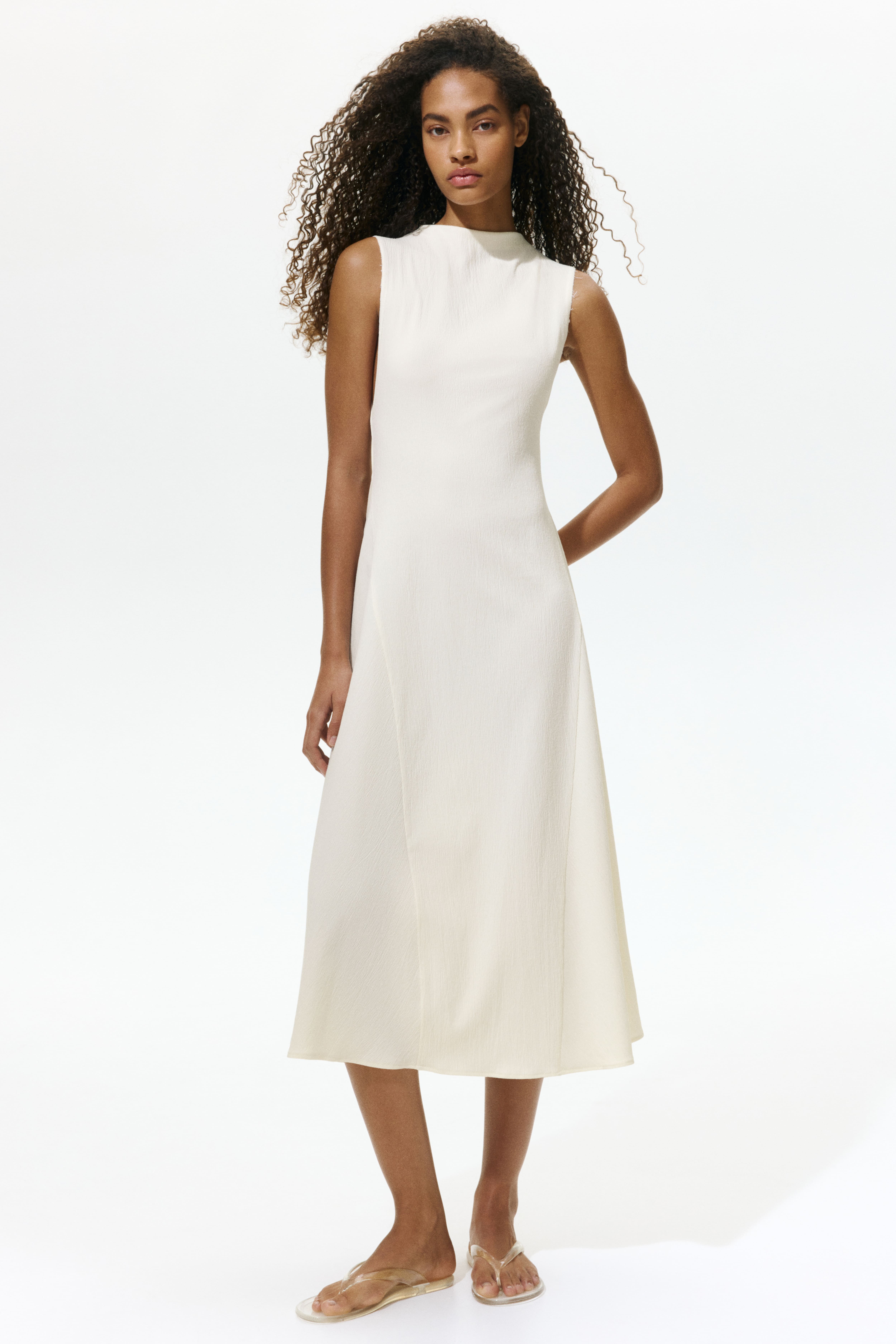 Crinkled Boat-Neck Dress