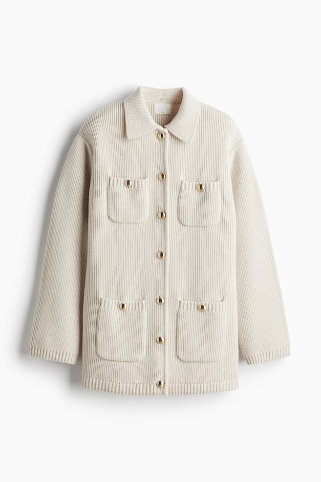 Gilet en maille de laine côtelée - Beige clair/Gris foncé chiné/Noir - 1