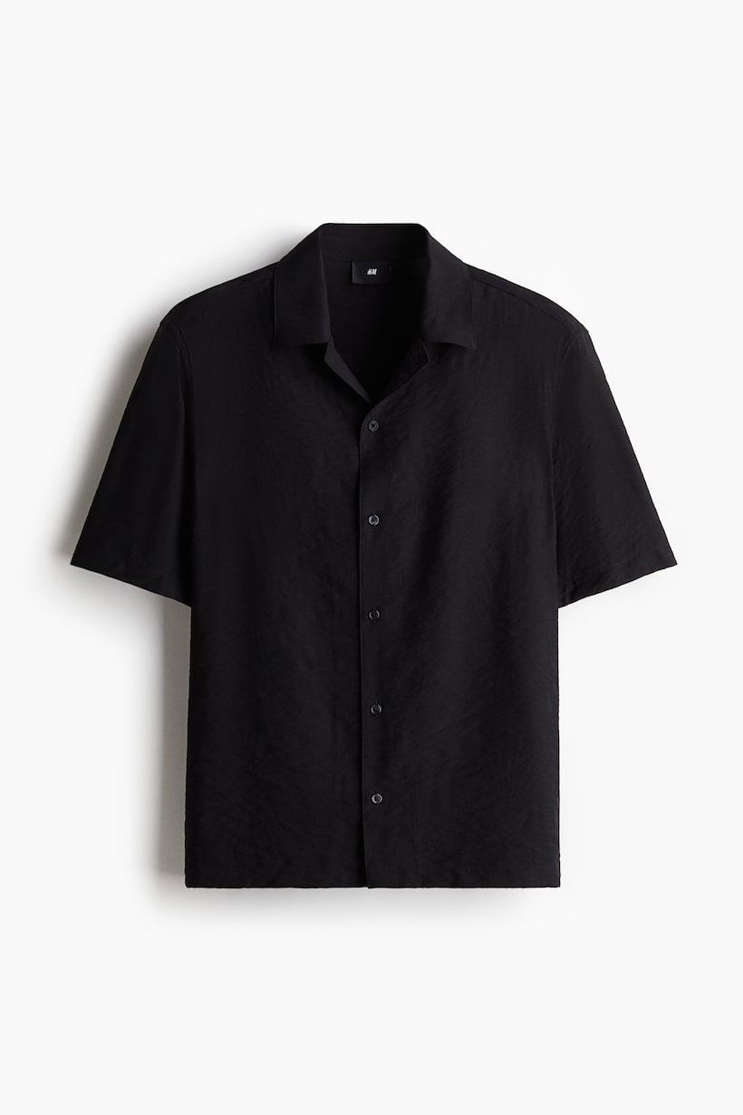 TUNEVUSE Men's Summer Jacquard Shirt - Short Sleeve Floral Print Button-Down, Satin Finish, Navy Blue