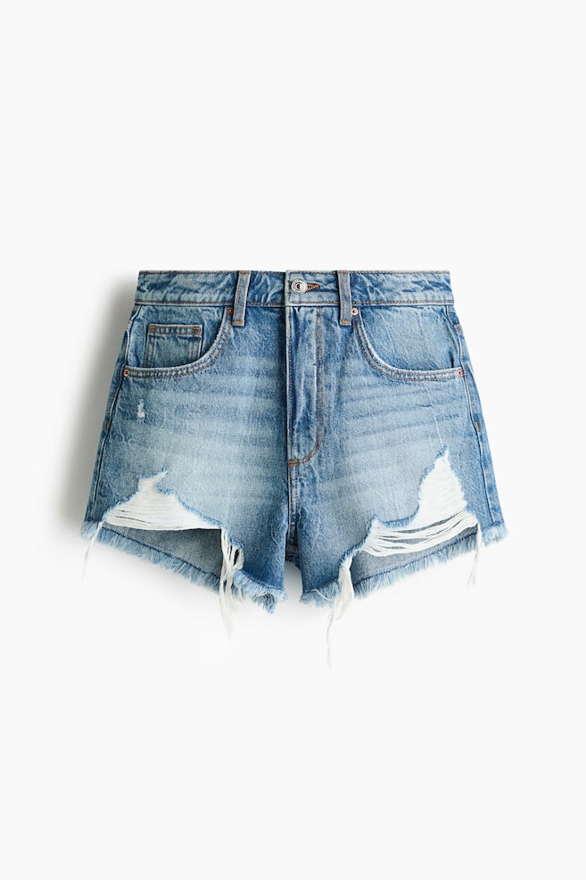 Shorts i denim med slidt look - Lys denimblå/Sort/Lys denimblå/Sart denimblå - 1