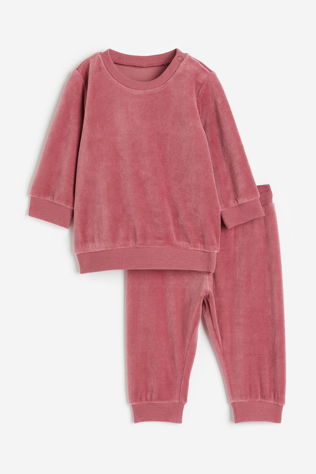 2piece velour set Regular waist Round neck Dark pink Kids H&M GB