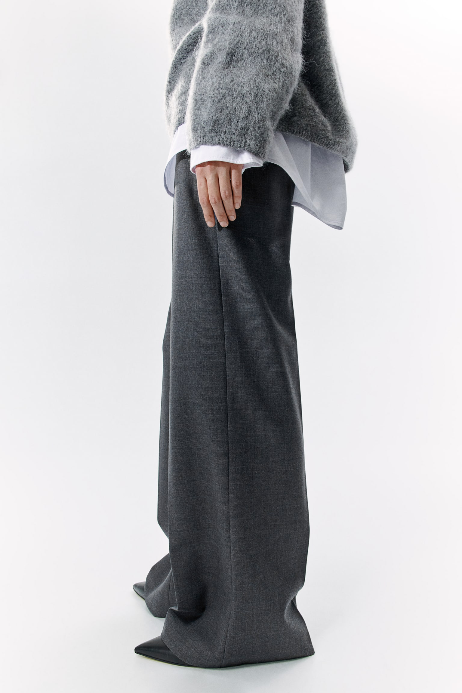 Wide wool trousers - Dark grey/Black - 4