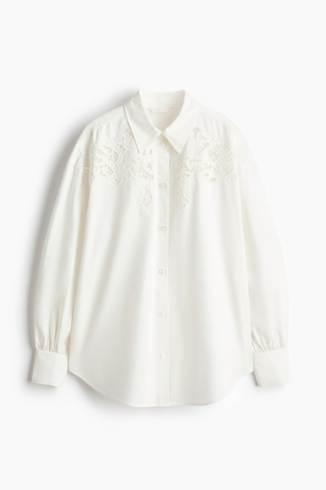 Camisa oversize con bordado inglés - Blanco - 1