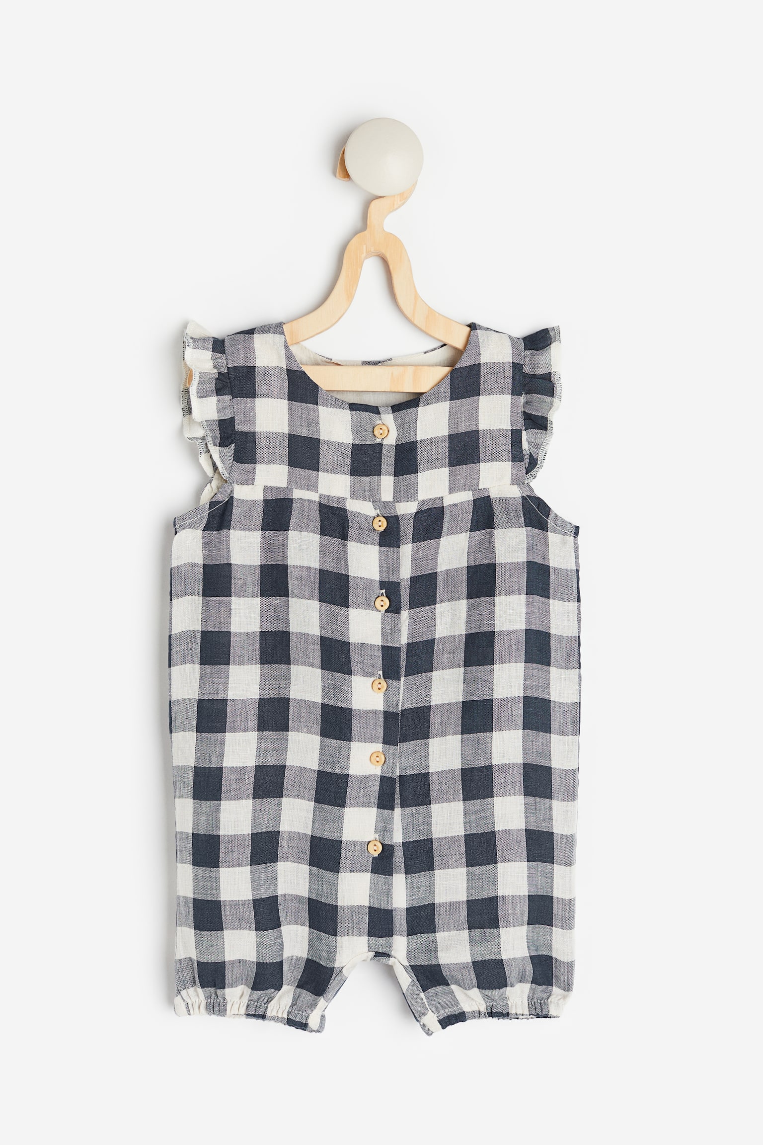 Linen romper suit - Dark blue/Checked