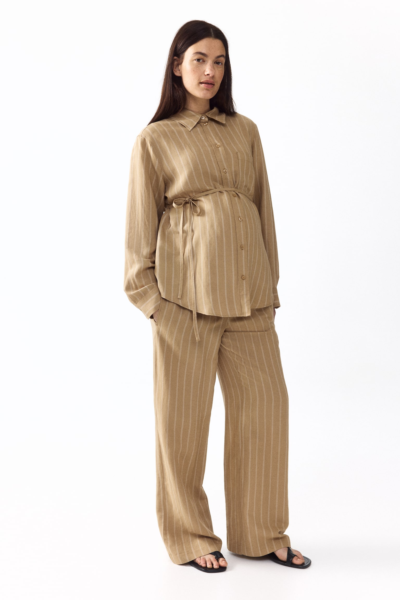 MAMA Linen-blend shirt - Beige/Striped/Navy blue - 5