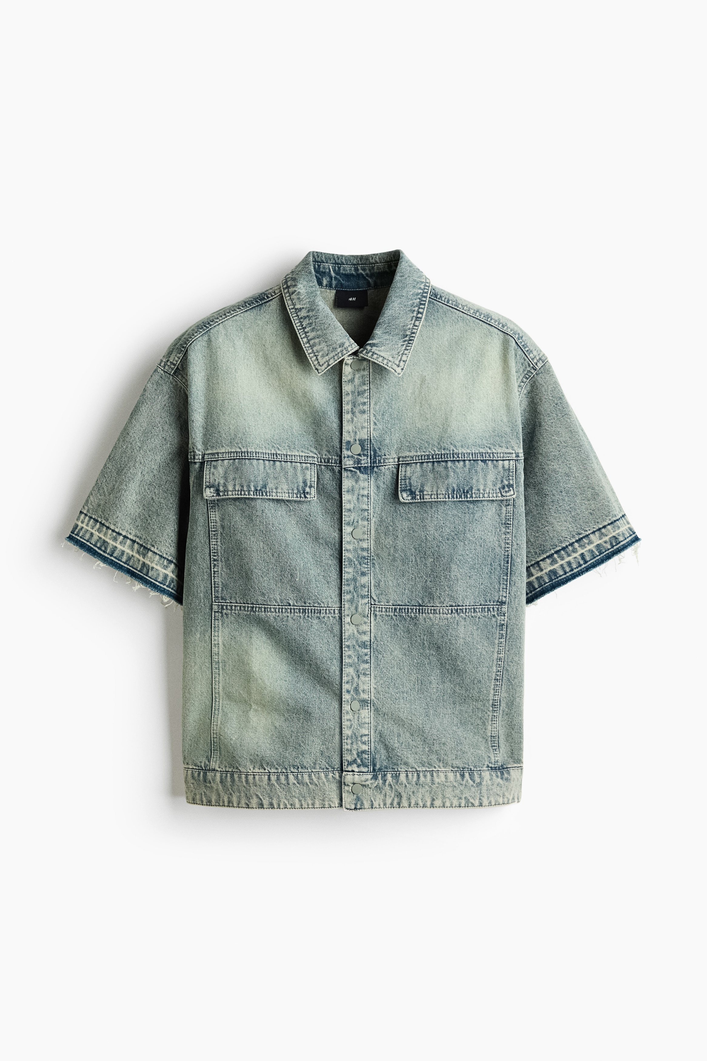 Loose Fit Short-sleeved denim shirt - Dusty denim blue/Black