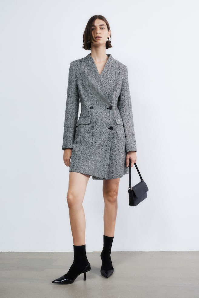 Twill blazer dress - Light grey/Black - 3