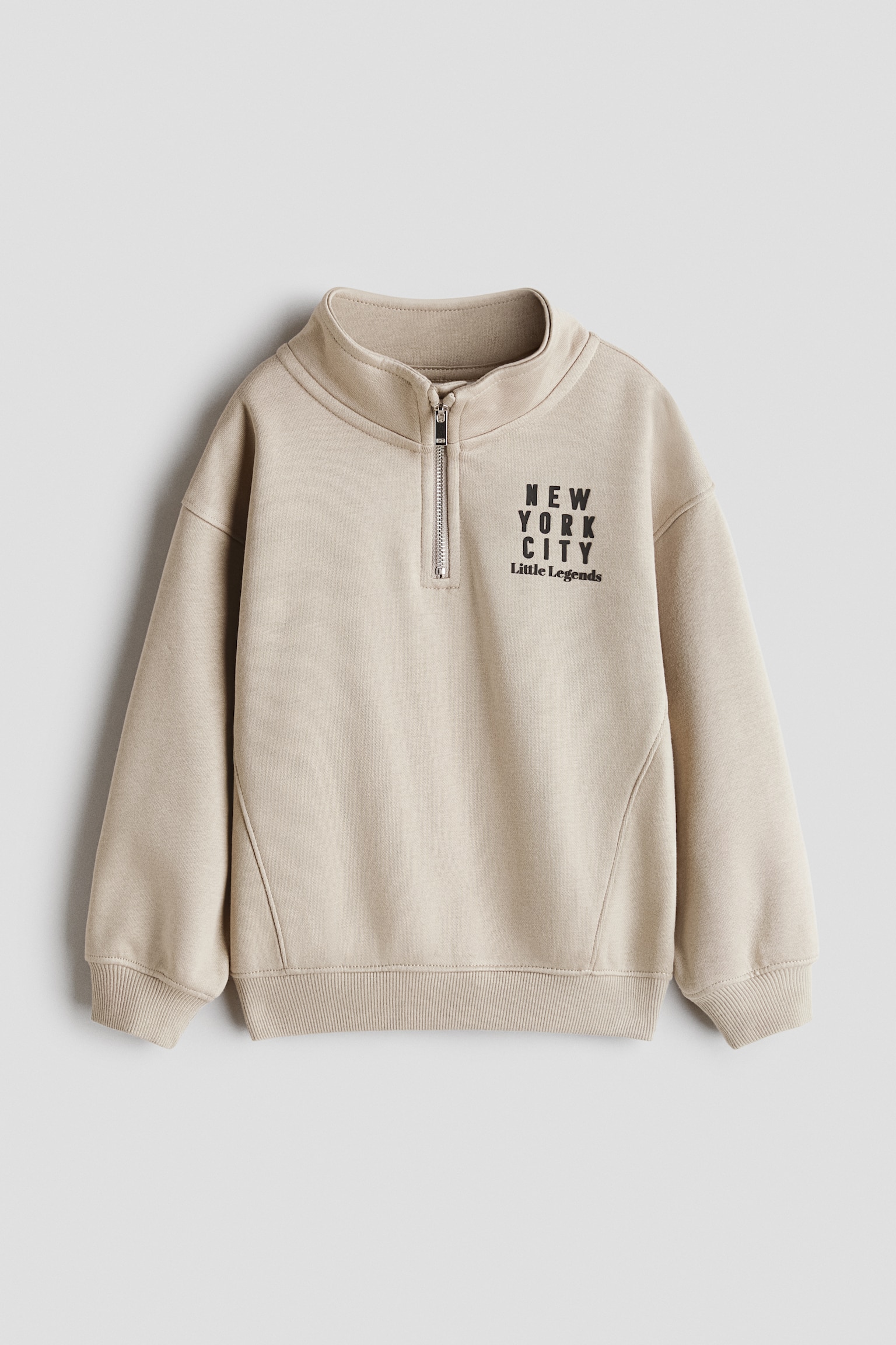 Sweatshirt med børstet inderside og lynlås foroven - Lys muldvarp/New York City/Gråmeleret/CA