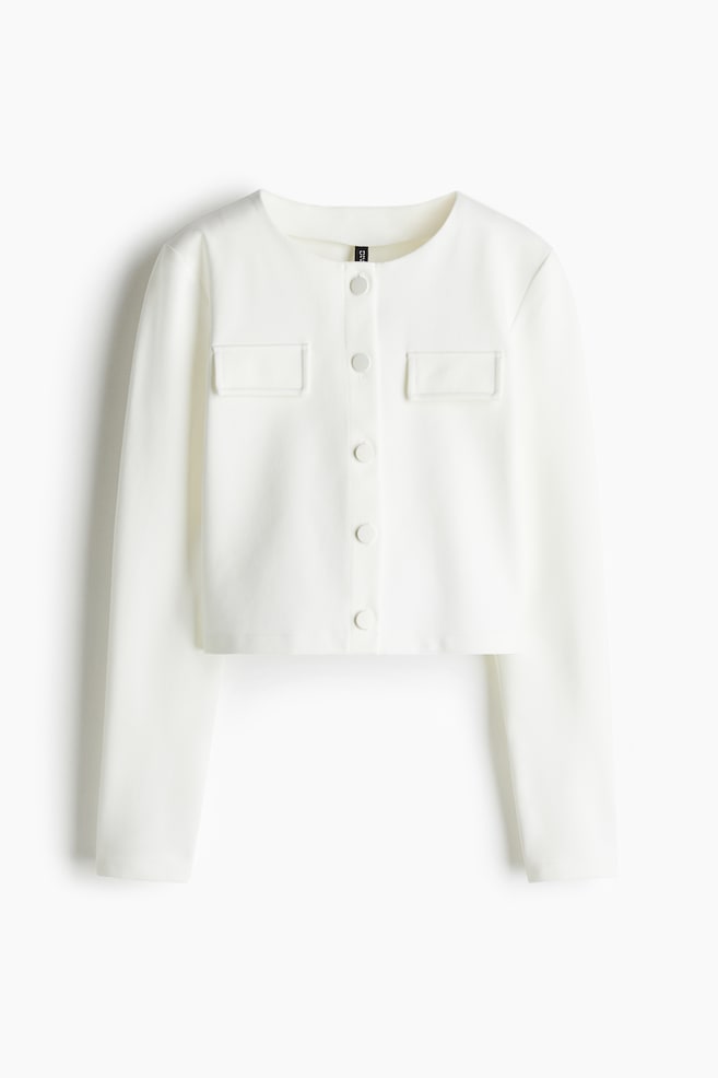 Pocket-Detail Jersey Cardigan - Cream/Black/Navy blue - 1