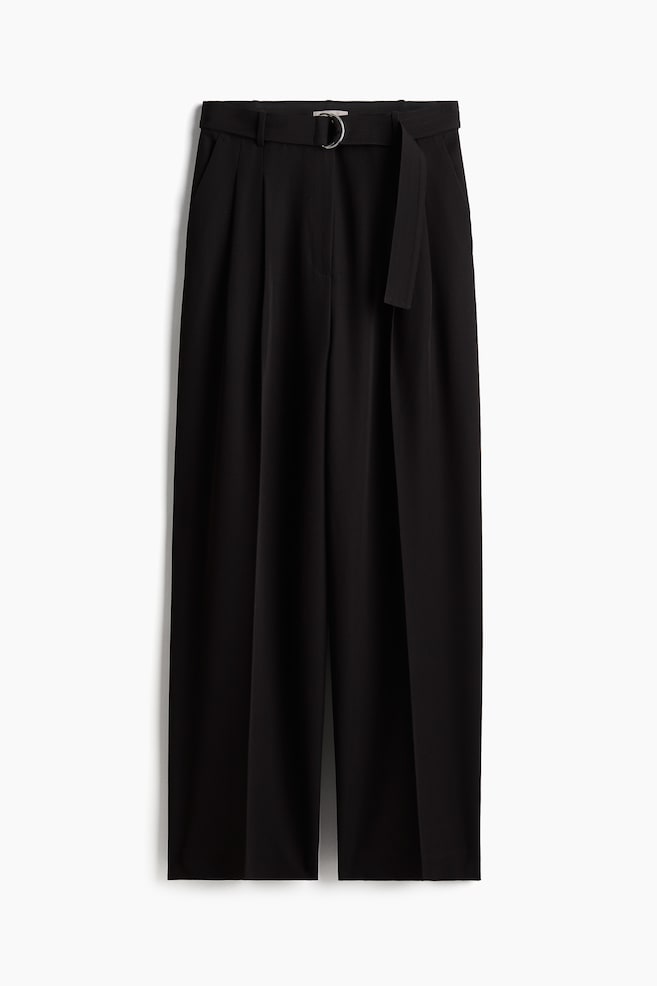 Wide Pants with Belt - Black - 1
