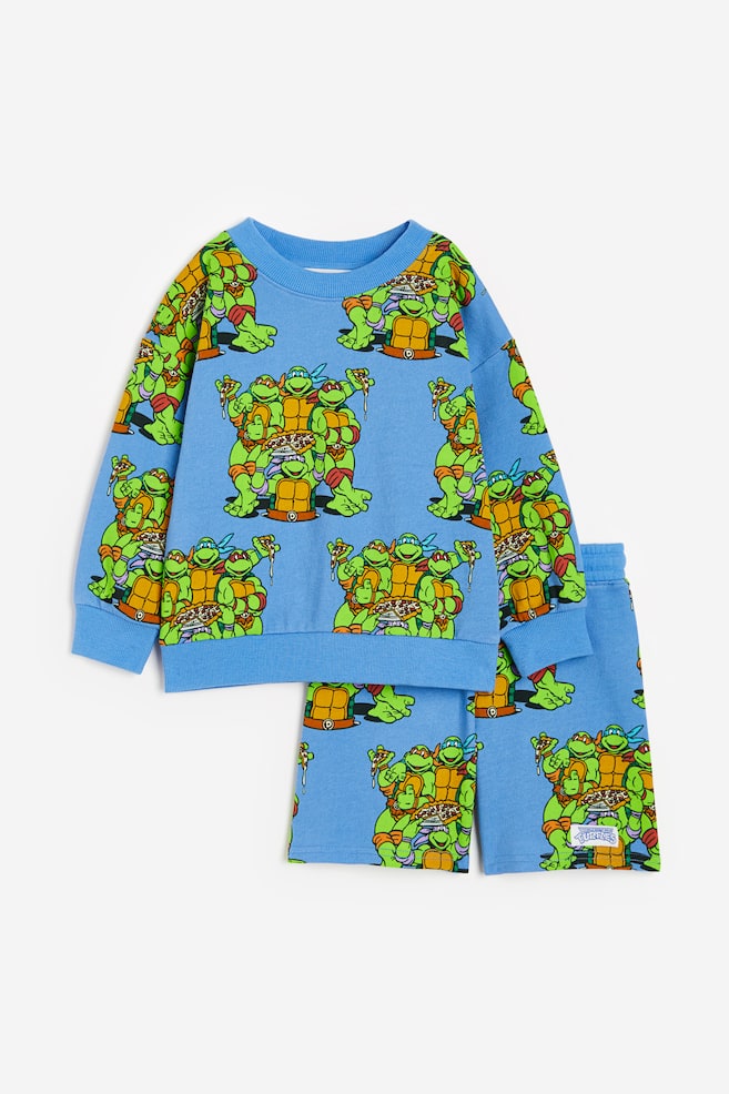 2-delt sweatshirtsæt med tryk - Blå/Ninja Turtles/Creme/Sonic the Hedgehog - 1