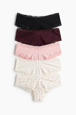 5-pack trosa hipster i bomull med spets
