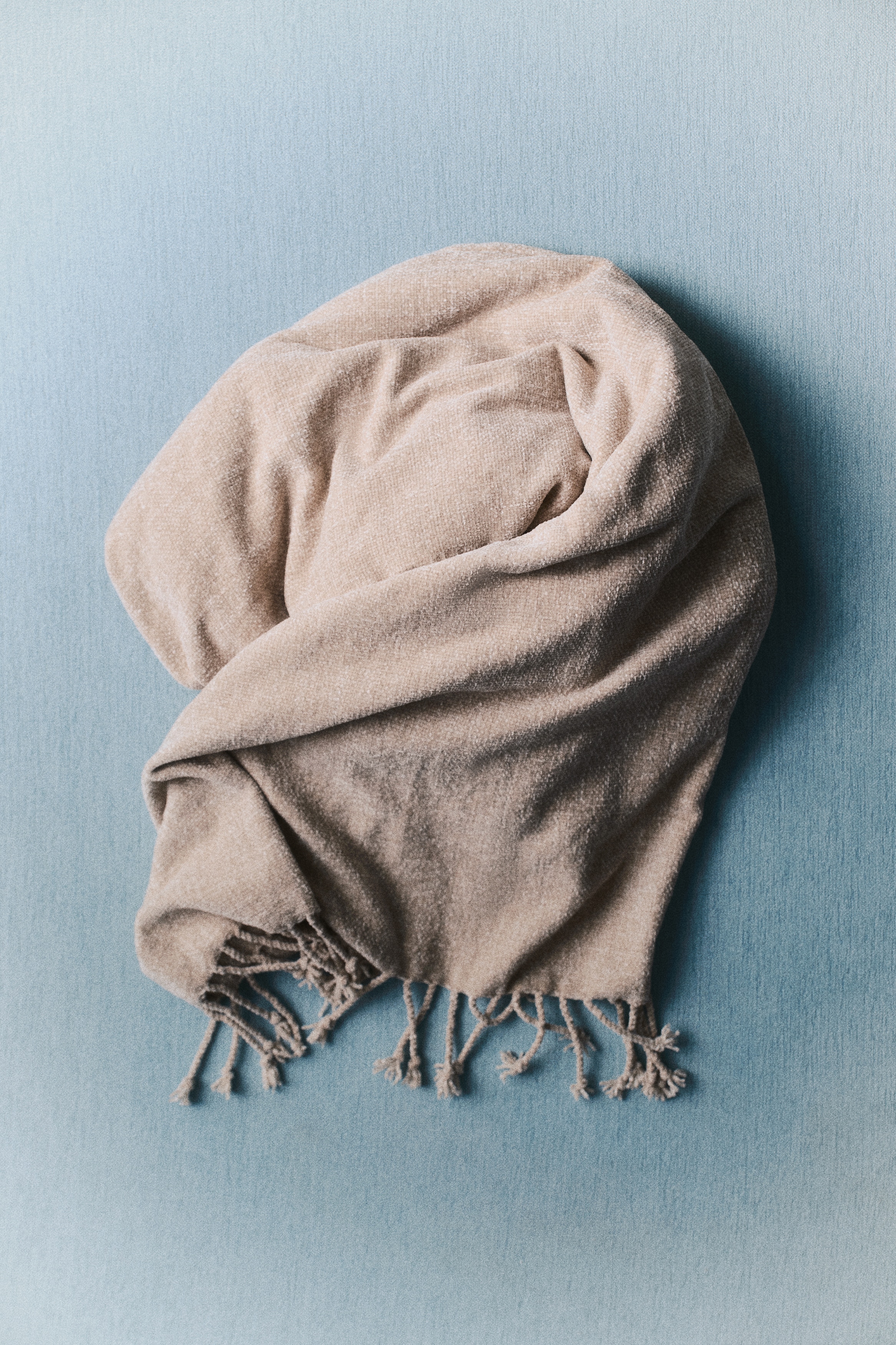 Chenille blanket - Greige/Grid pattern/Beige marl/Grey