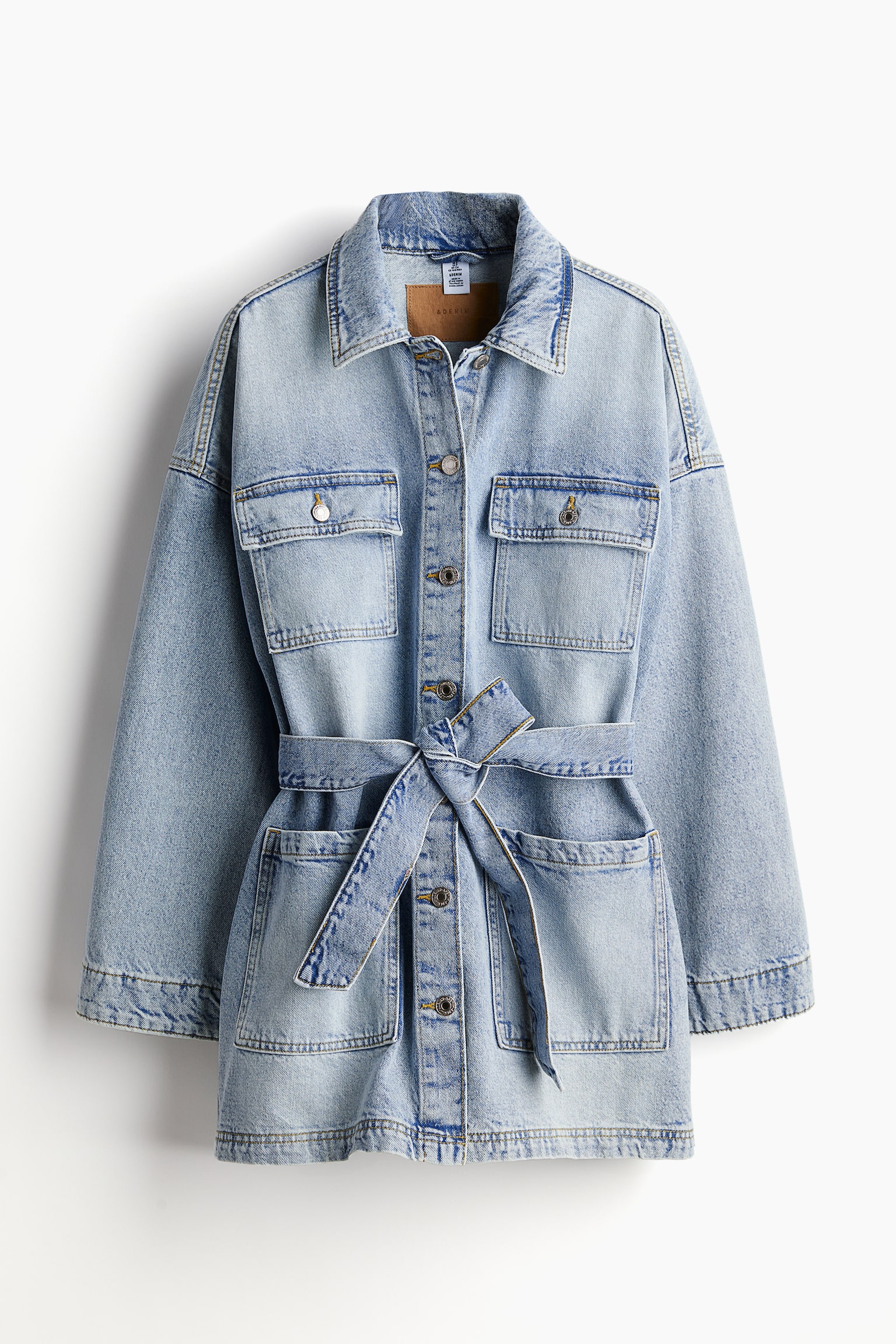 Tie Belt Denim Jacket - Light denim blue/Beige/Denim blue - 2