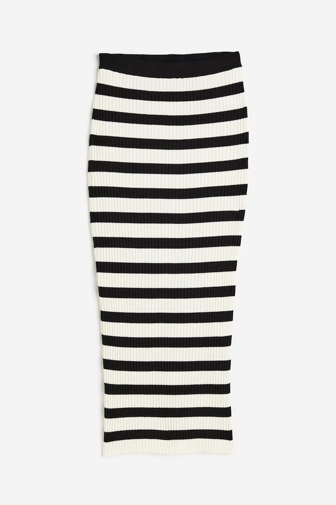 Rib-knit skirt - Cream/Striped/Dark khaki green - 2
